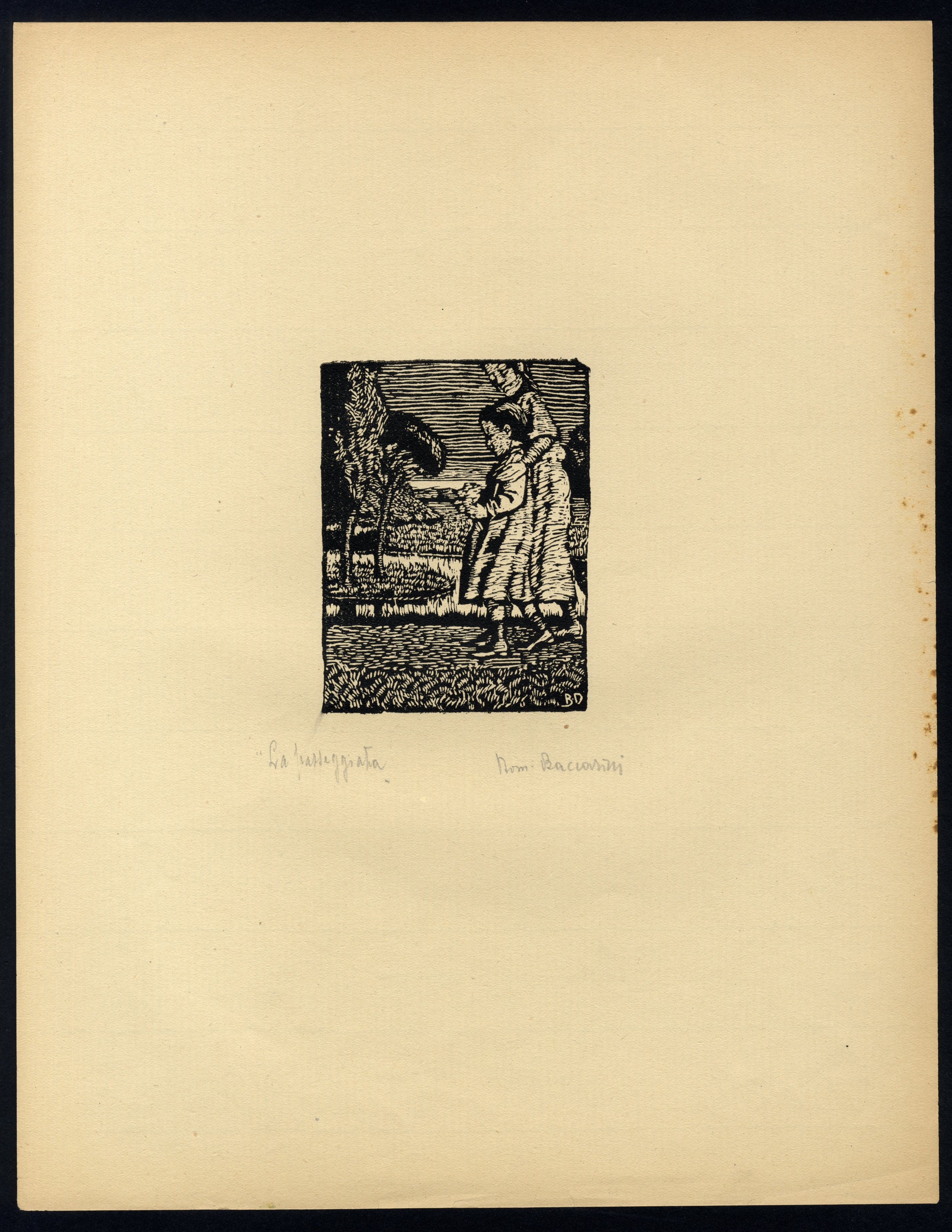 Domenico Baccarini - La passeggiata (Donna con bambino), xilografia