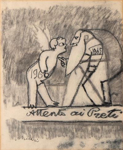 Scena satirica, carboncino su carta