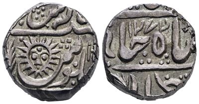India. Shah Alam II. 1 Rupia 1215 (1801). Km 221; Ag; 11,18gr. Spl