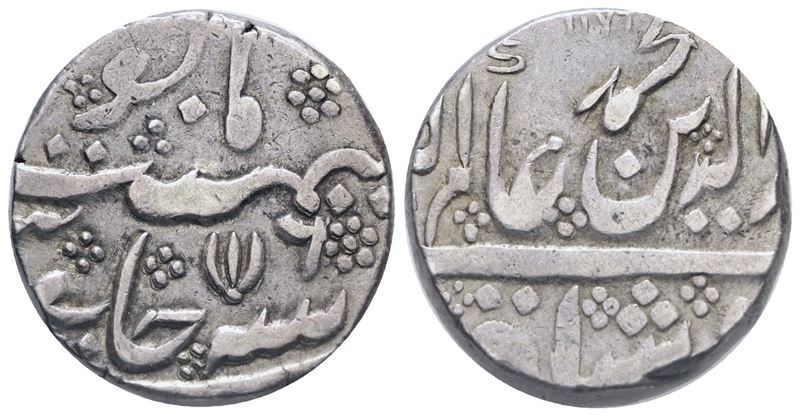 India. Aurangzeb (1658-1707). 1 Rupia 1705-1707. Ag. Km 300.70; 12,12gr. Bb/spl