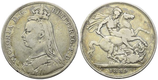 INGHILTERRA. Vittoria (1837-1901). Corona 1889. Ag. 28,26gr. KM 765. MB/BB