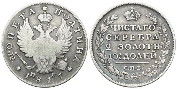 RUSSIA. Alessandro I (1802-1825). 50 copechi 1817. Ag. 10,31gr. Bit 90. MB/BB