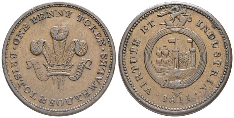Inghilterra. Penny Token, Bristol & South Wales, 1811. Ae. 18,8gr. Qspl