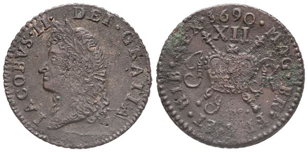 IRLANDA. Giacomo II (1660-1696). Scellino 1690. Cu. 4,17gr. KM 100. BB