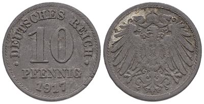 Germania. Guglielmo II (1888-1918). 10 Pfennig 1617. Zi. 3,24gr. Km 25. Bb