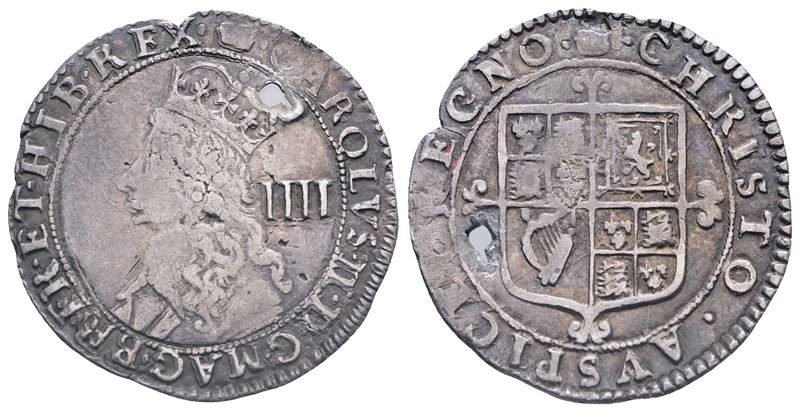 Inghilterra. Giacomo II (1660-1685). 4 Penny (1660-1662). Ag. 2gr. Km 290. Bb. Foro