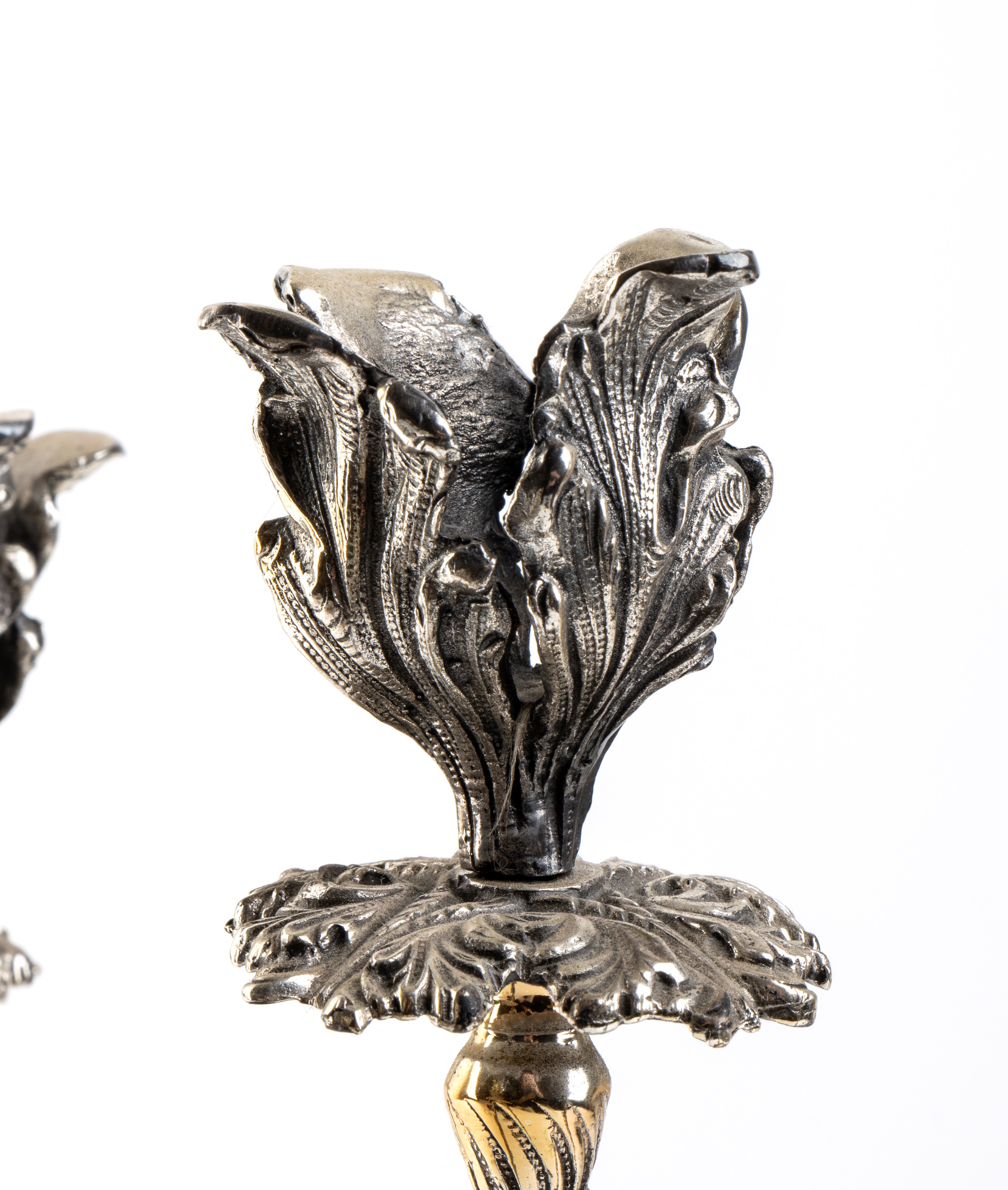Candelabro a tre fiamme, argento 925, stile Rococò