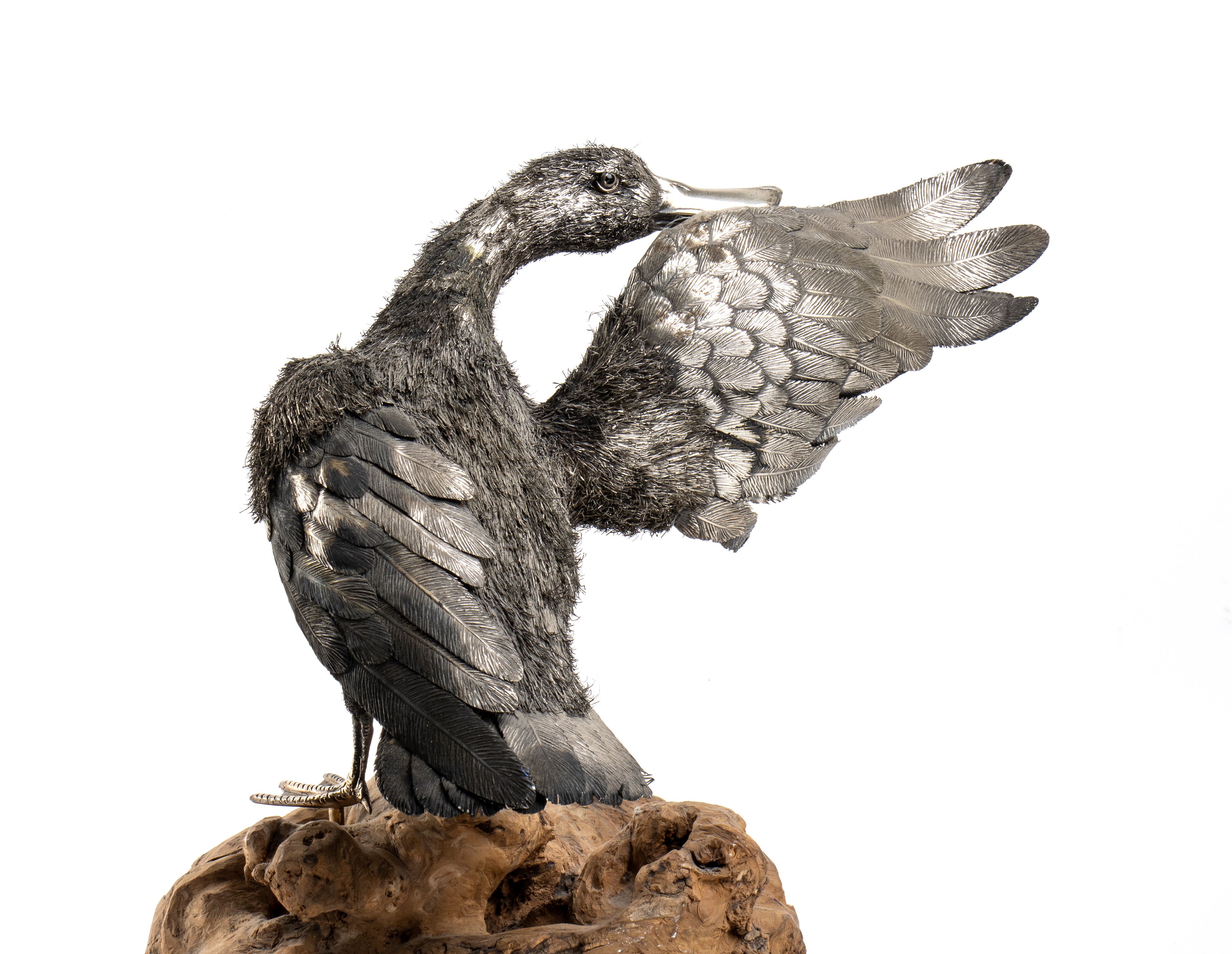 Anatra in argento, scultura decorativa, Europa XX secolo