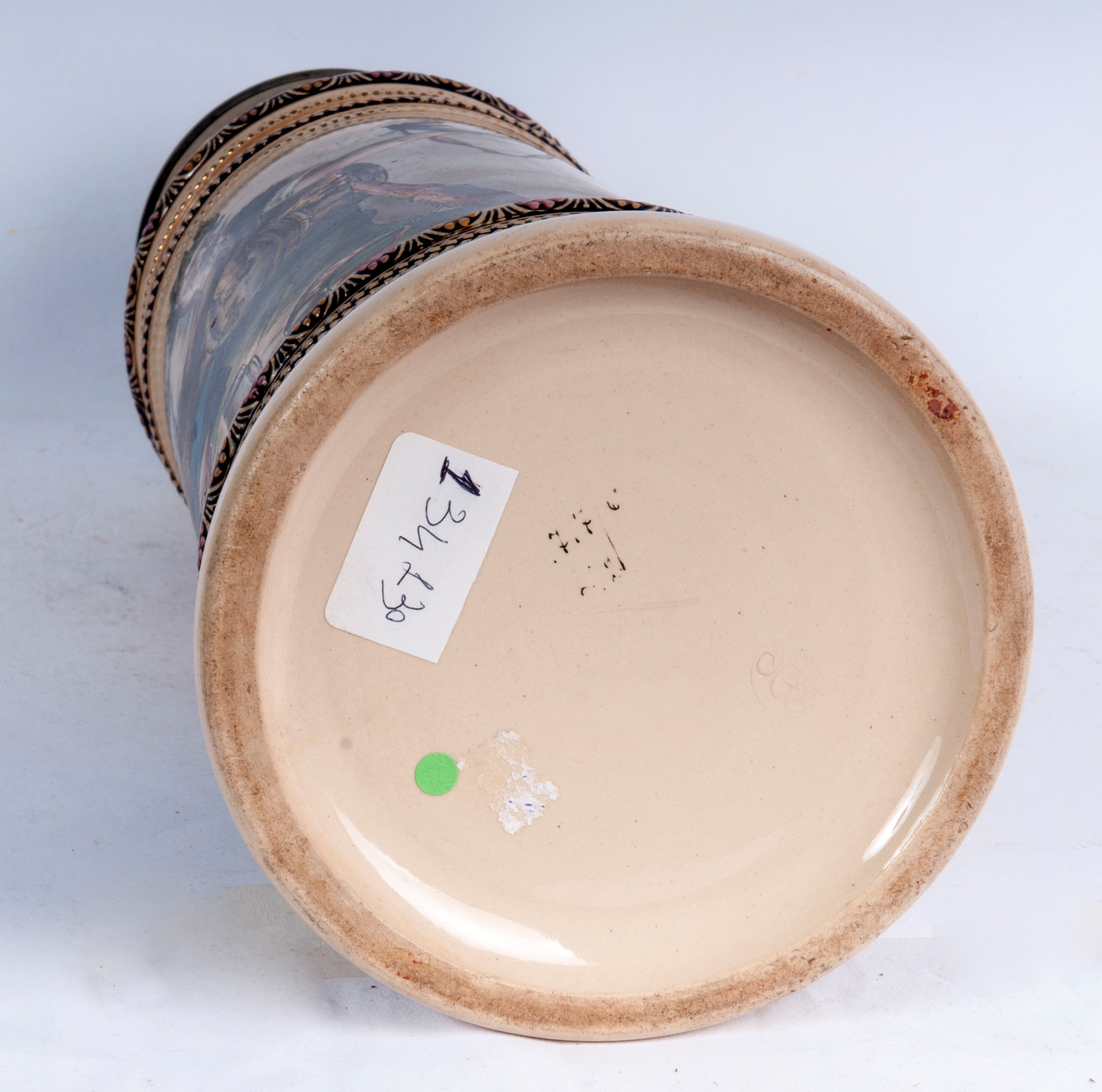 Boccale da birra, ceramica policroma con coperchio in peltro, inizio XX secolo