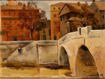 Scorcio di Roma, olio su tavoletta