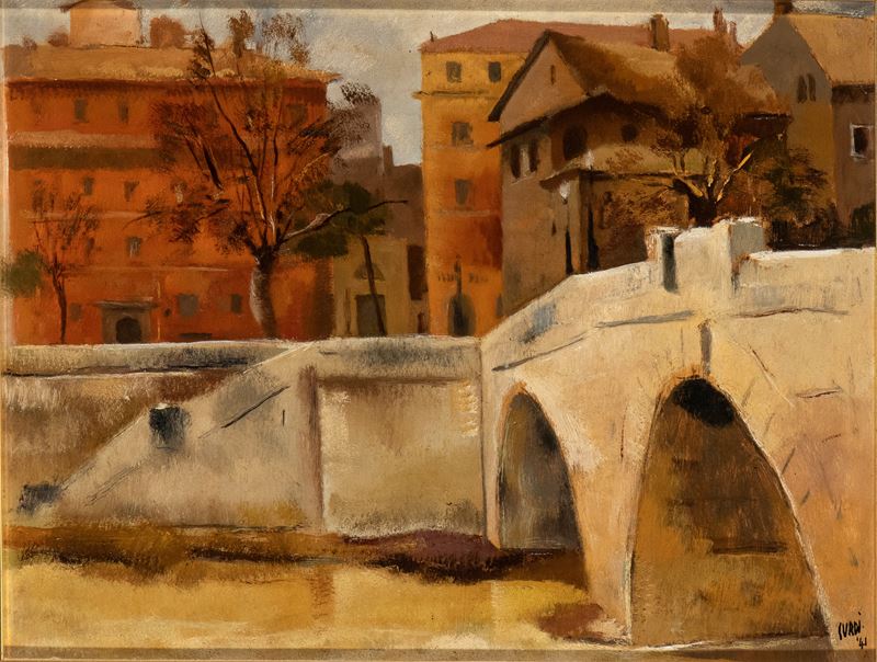 Luigi Surdi - Scorcio di Roma, olio su tavoletta
