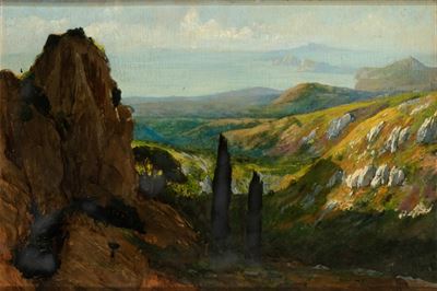 Paesaggio alberato, olio su tavola