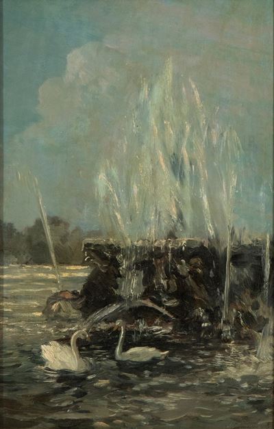 La fontana dei cavalli, olio su tavola