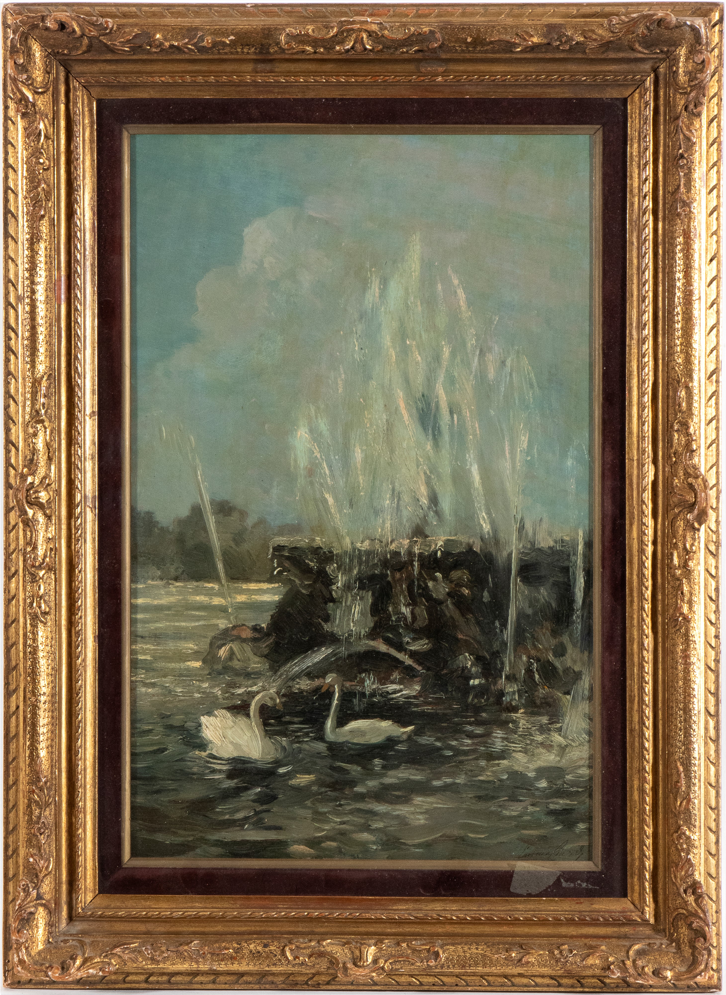 Emma Ciardi - La fontana dei cavalli, olio su tavola
