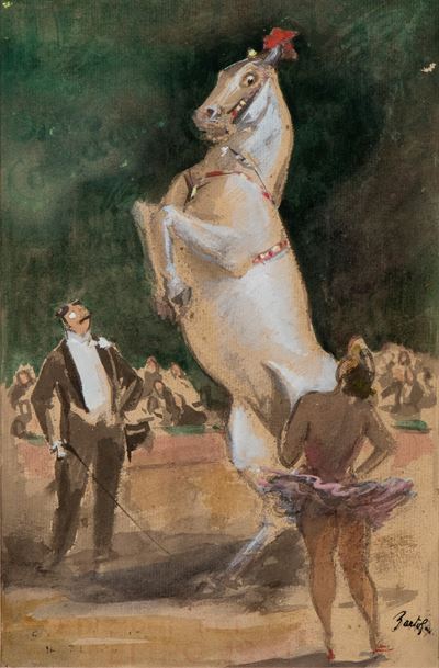 Studio per il dipinto "Circo equestre", tecnica mista su cartoncino