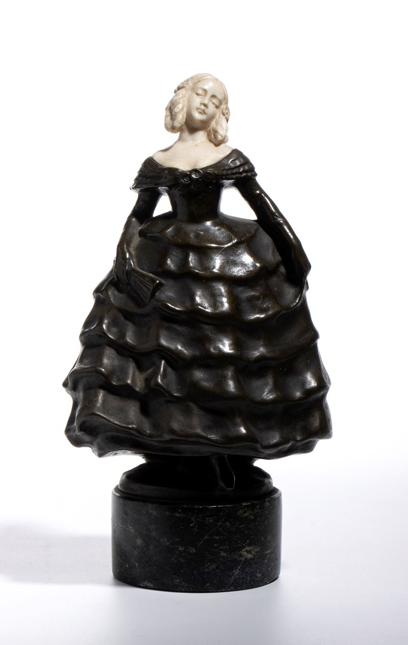 L. Lugerth - Arthur Rubinstein - Scultura in bronzo e avorio, figura femminile in stile Belle Épo...