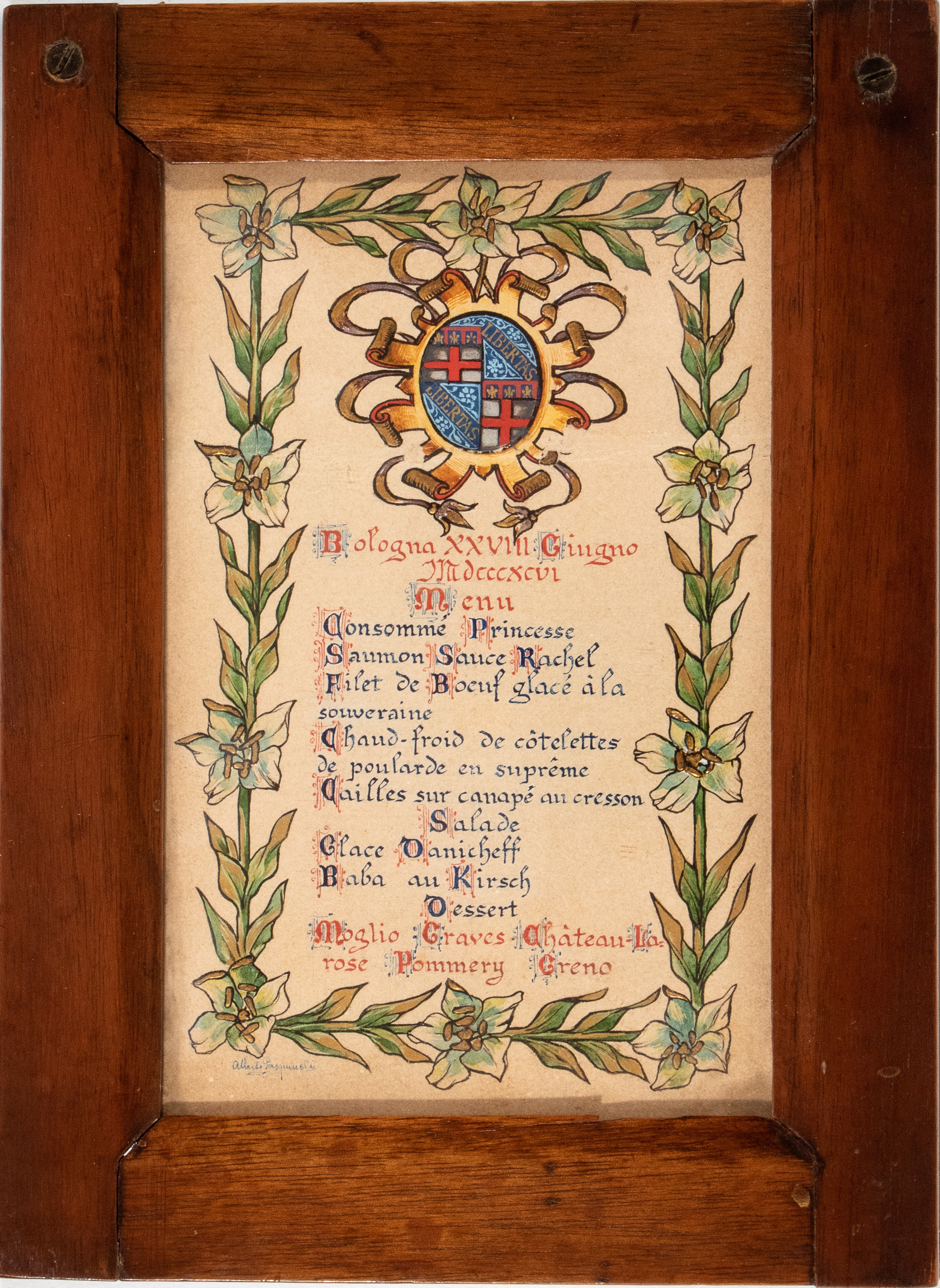 Alberto Pasquinelli - Menu, inchiostro e acquerello su carta, 1896