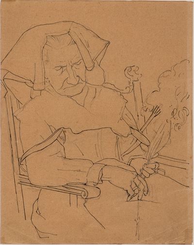 Rivista Grand Mondo, Filatrice in costume sardo, inchiostro e penna su carta, 1924