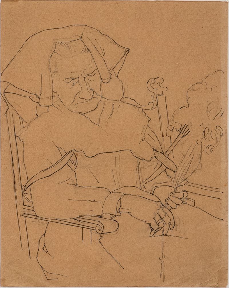 Rivista Grand Mondo, Filatrice in costume sardo, inchiostro e penna su carta, 1924
