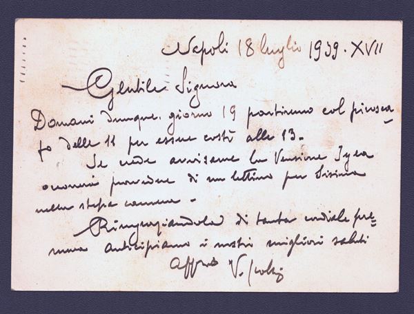 VINCENZO IROLLI Cartolina autografa firmata