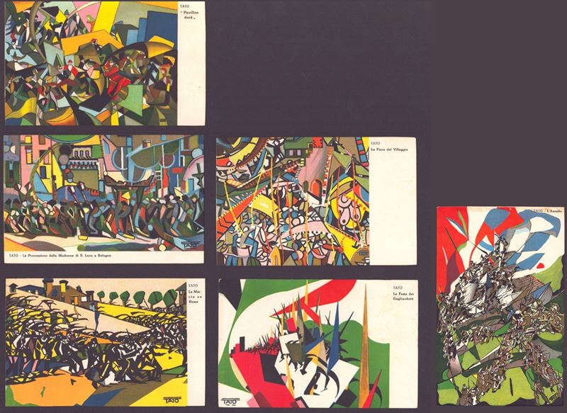 Guglielmo Sansoni Tato - Edizioni d’arte futurista - Serie completa di 6 cartoline