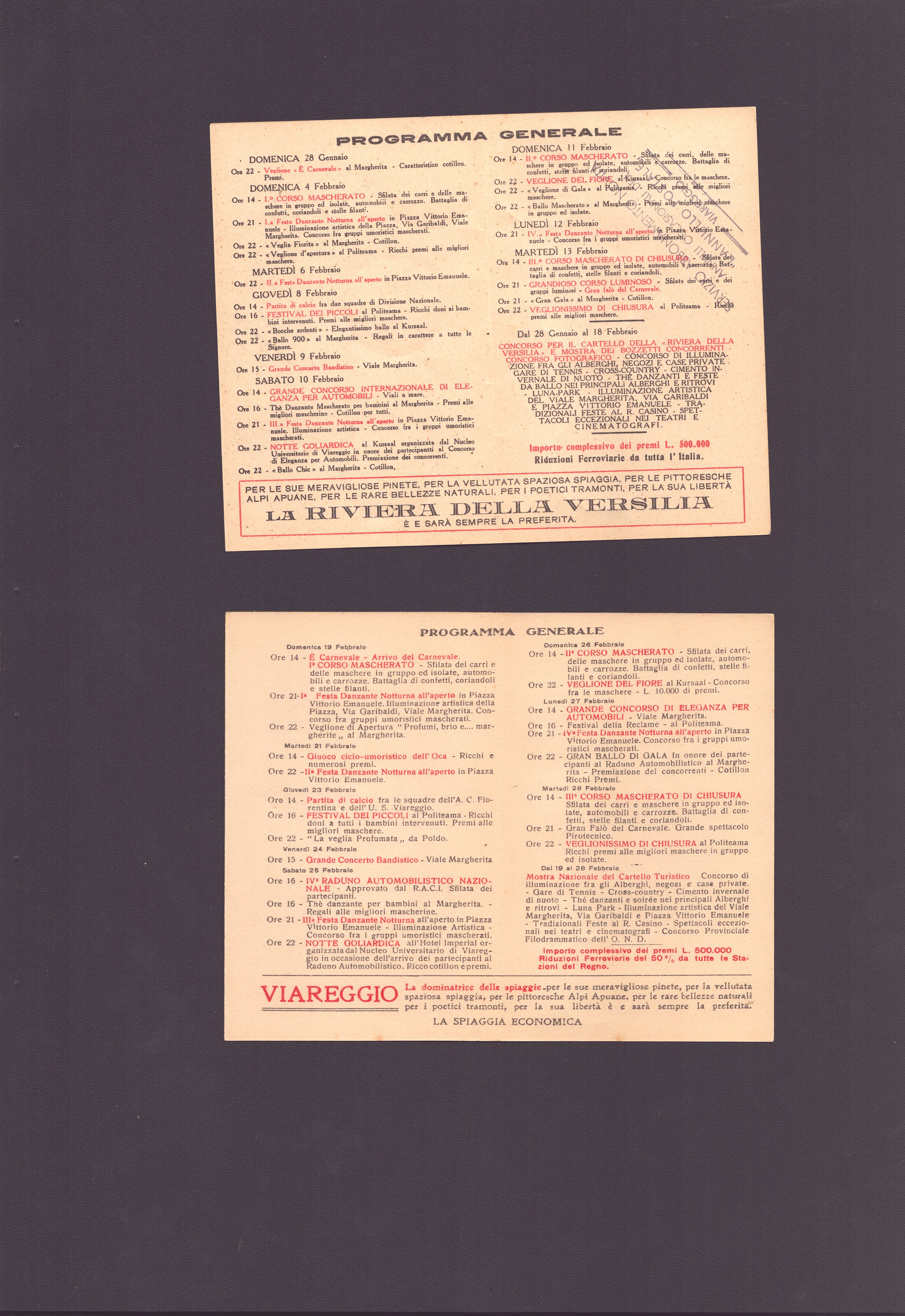 Carnevale di Viareggio, Lotto di 10 cartoline postali e chiudilettera, Litografia e stampa offset