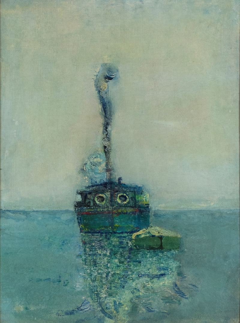 Renzo Vespignani - La nave, olio su tavola
