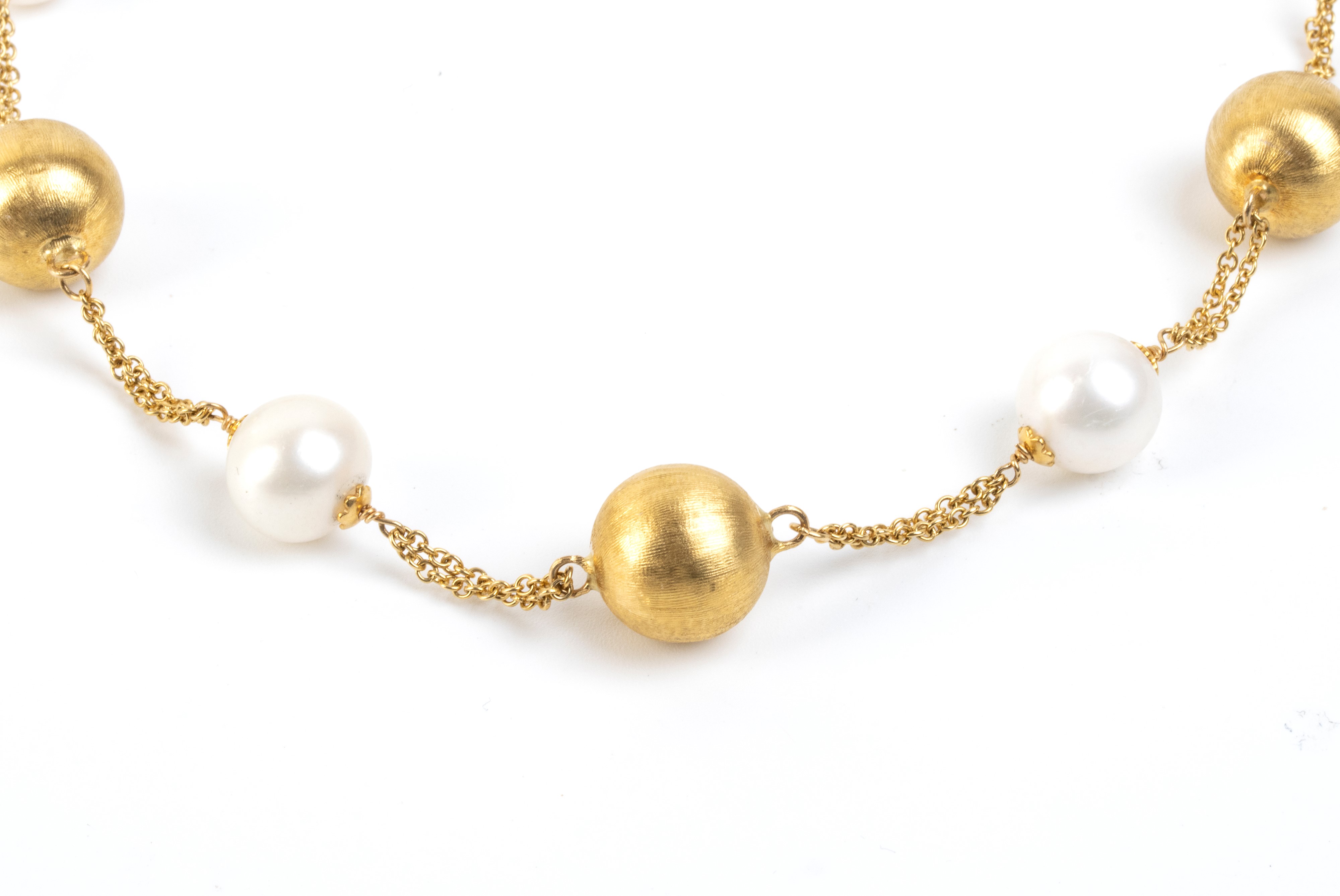 Esse Gioielli - Collana in oro giallo 18k con doppia maglia forzatina e perle di fiume
