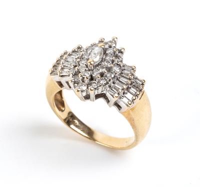 Anello in oro bianco e oro giallo 14k con diamanti (motivo a fiocco)
