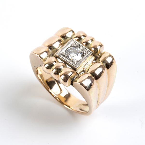 Anello a fascia in oro e diamante    