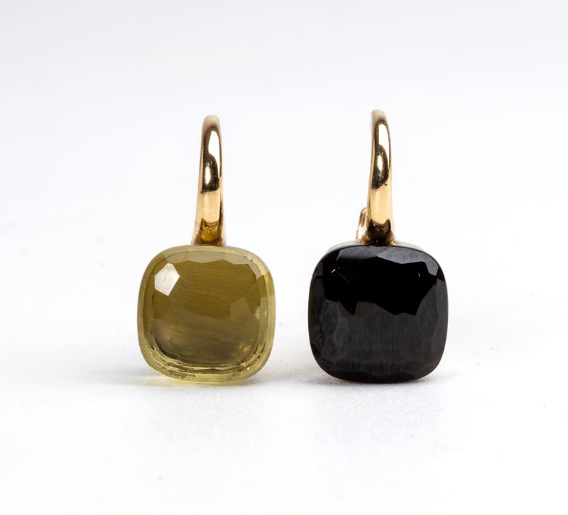 Pomellato - Paio di orecchini in oro giallo 18k con granato e quarzo