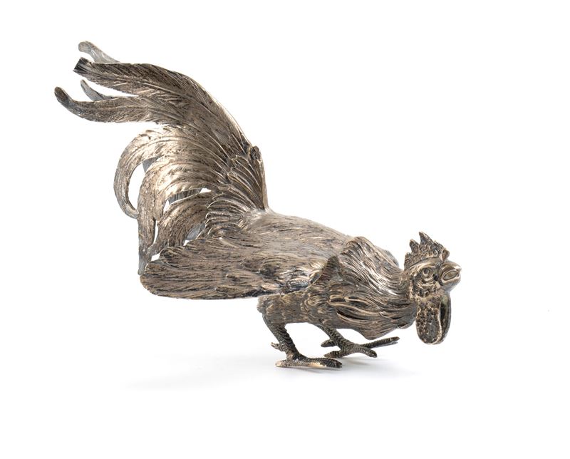 Gallo, fusione in argento (circa 800‰), Italia, XX secolo