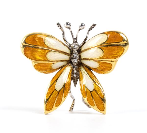 Spilla in oro, smalti e diamanti       