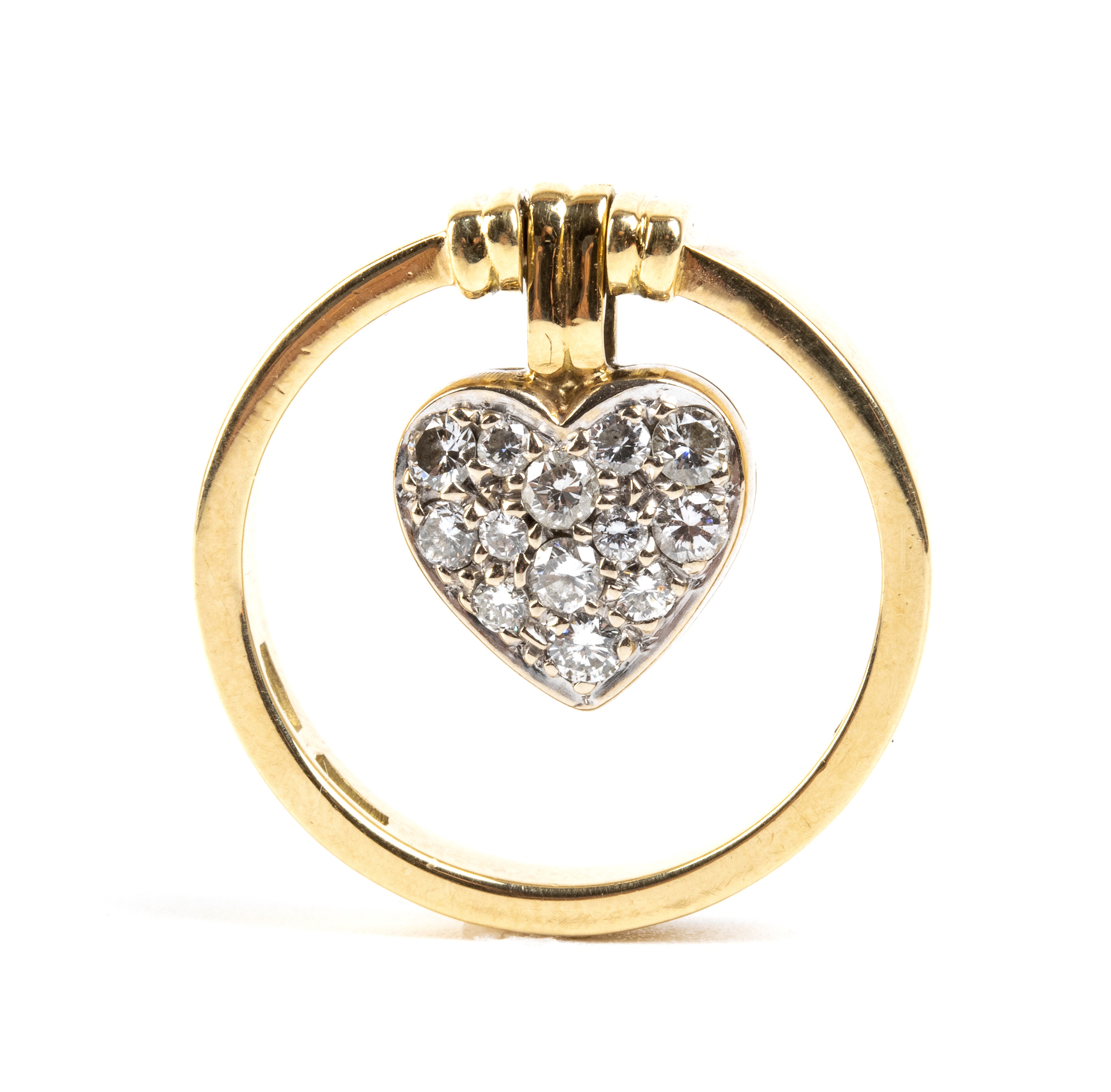 Pasquali - Anello in oro bianco e oro giallo 18k con pendente a cuore e diamanti