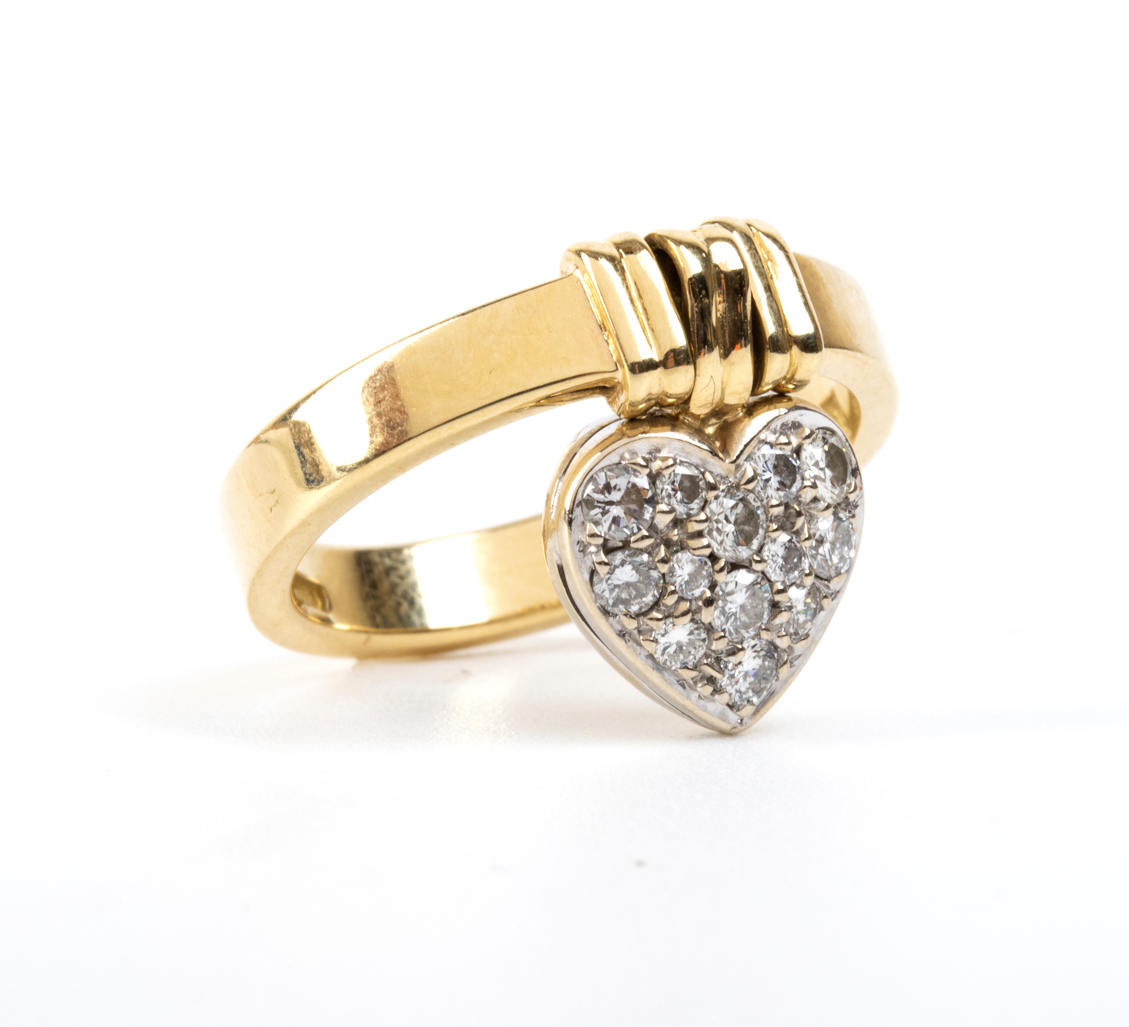 Pasquali - Anello in oro bianco e oro giallo 18k con pendente a cuore e diamanti