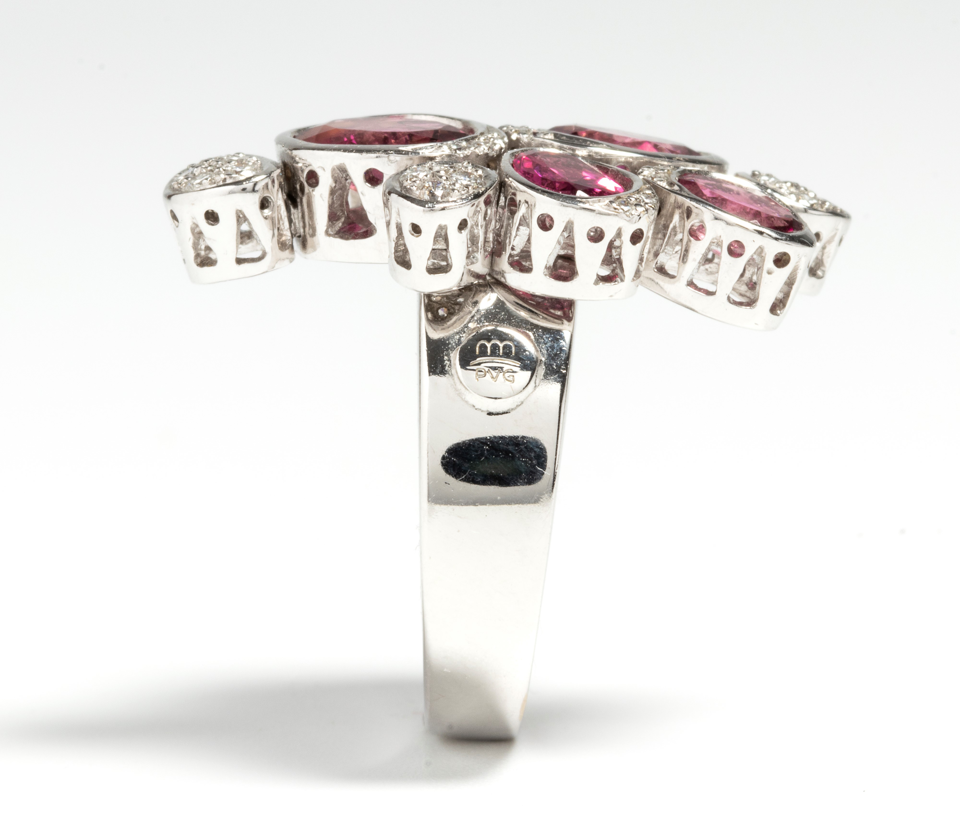 Ponte Vecchio - Anello in oro bianco con tormaline rubellite e diamanti