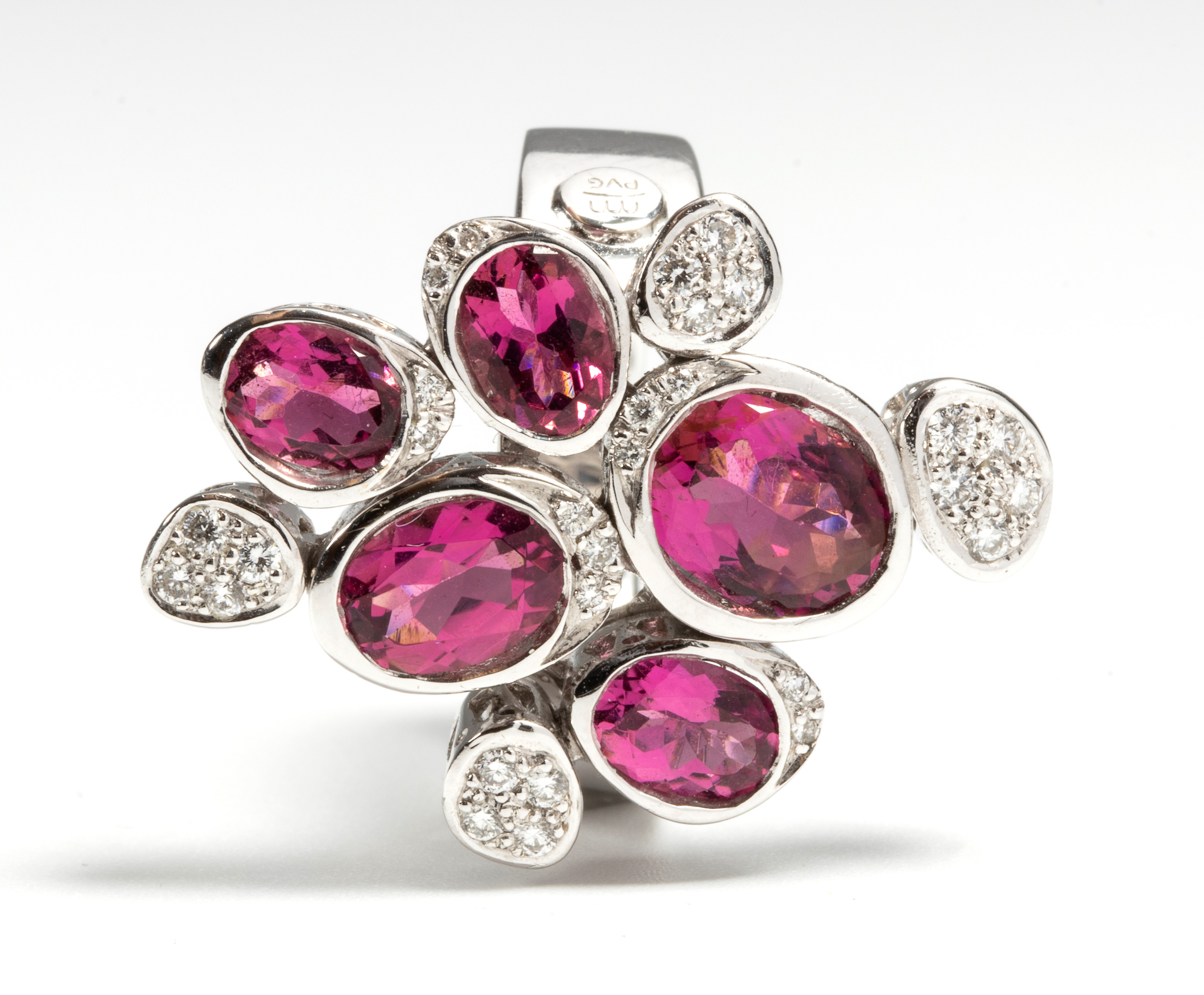 Ponte Vecchio - Anello in oro bianco con tormaline rubellite e diamanti