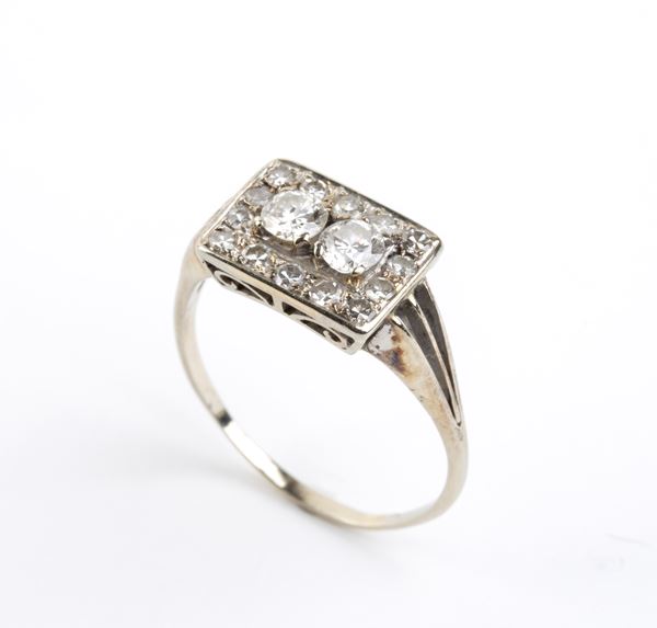 Anello Déco in oro bianco con diamanti                 