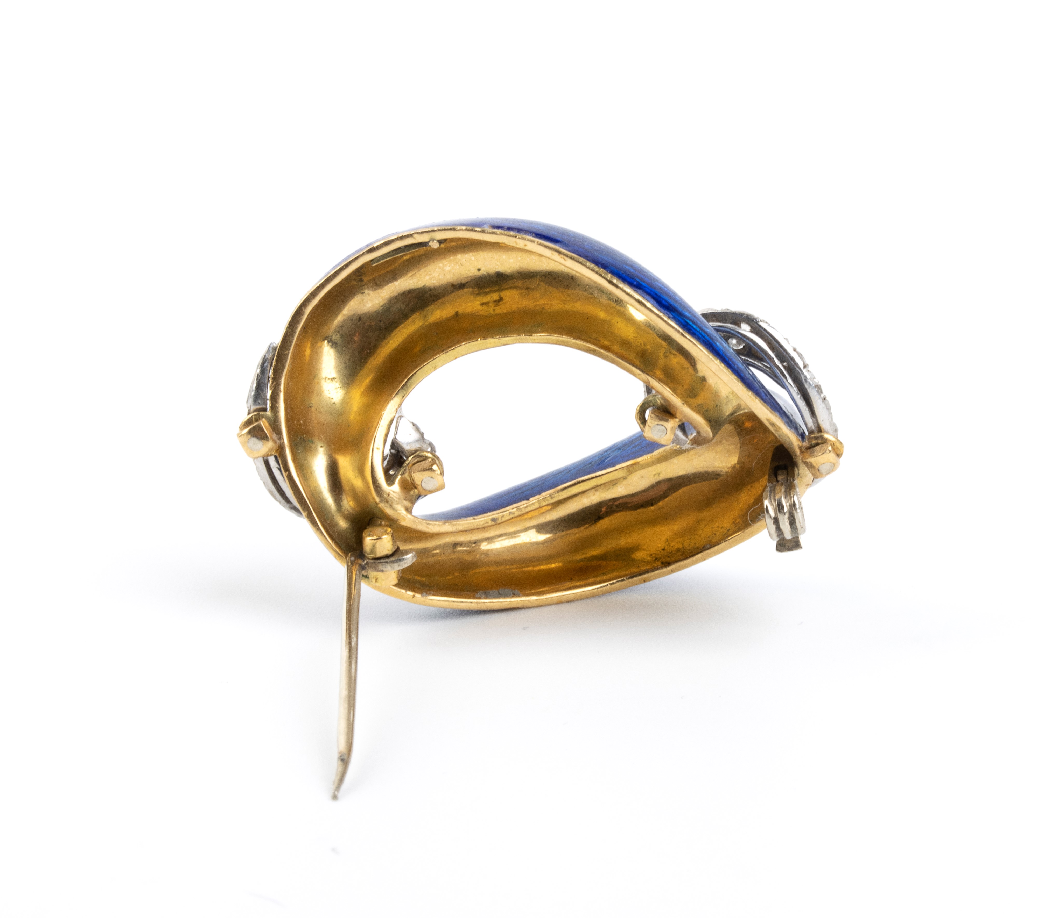 Bracciale e spilla, oro 18k con smalto blu e diamanti