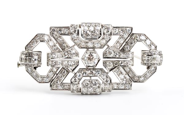 Spilla in stile Art Decò in platino con diamanti    