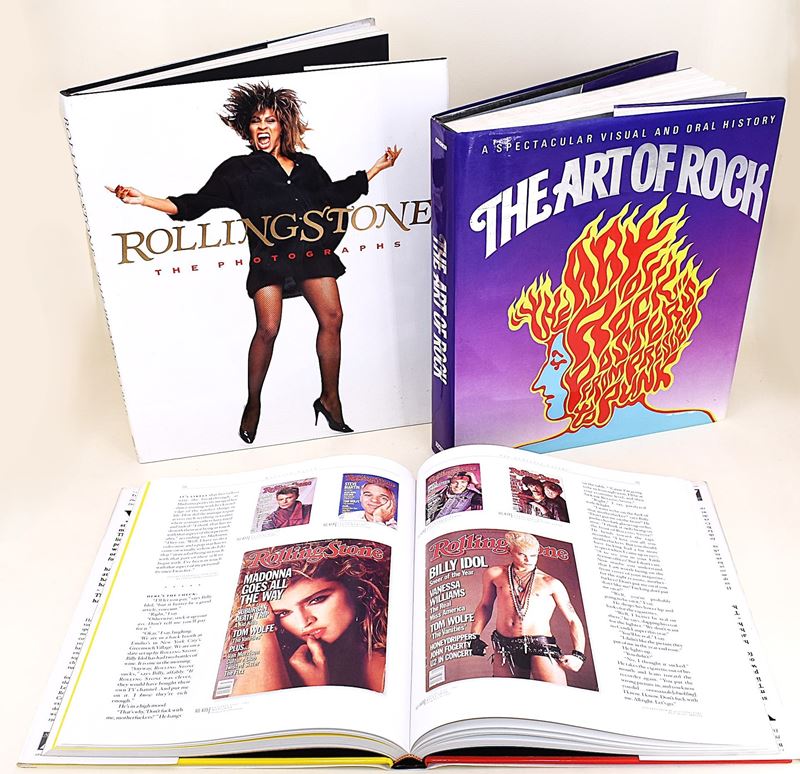 3 volumi in folio edizioni illustrate sui Rollingstone e sul Rock