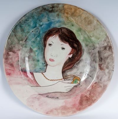 Piatto da pompa in ceramica policroma