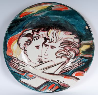 Piatto da Pompa in Ceramica Policroma