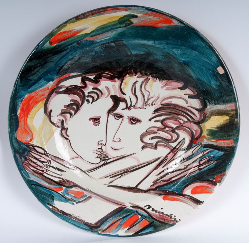 Remo Brindisi - Piatto da Pompa in Ceramica Policroma