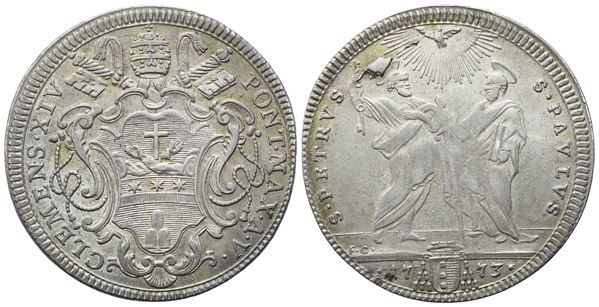 STATO PONTIFICIO. Roma. Clemente XIV (1769-1774). Testone 1773 – Anno V; Ag (7,91 g; 30,5 mm)