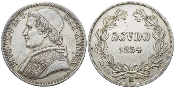 STATO PONTIFICIO. Roma. Pio IX (1846-1870). Scudo 1854 – Anno IX; Ag (26,85 g; 37,2 mm)