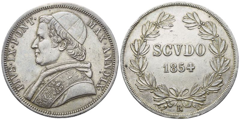 Pio IX (1846-1870), Scudo 1854 – Anno IX, Ag 26,85 g (37,2 mm)
