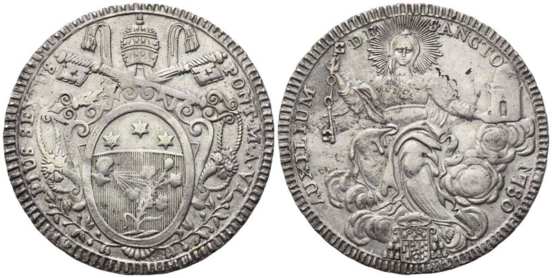 Pio VI, Stemma pontificio con triregno e chiavi decussate (Anno VI, 1780)