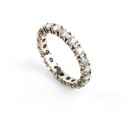 Anello eternity in oro con 20 diamanti taglio brillante (ca. 1,00 ct), colore H, purezza VVS-VS