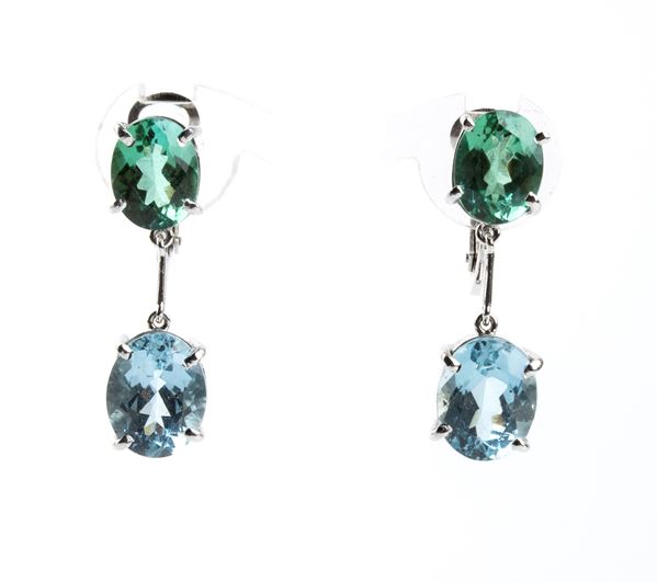 Orecchini in oro con acquemarine e tormaline 